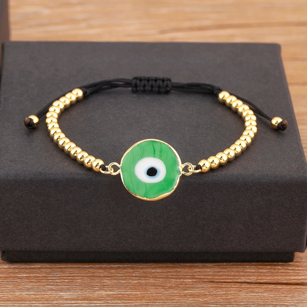 Nidin High Quality Creative Trend Turkey Round Shape Evil Eye Charm Bracelets Adjustable Female Jewelry Accessories Party Gifts