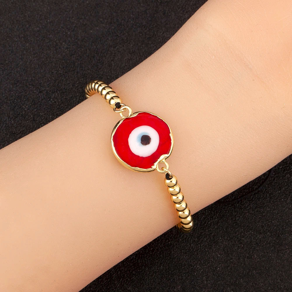 Nidin High Quality Creative Trend Turkey Round Shape Evil Eye Charm Bracelets Adjustable Female Jewelry Accessories Party Gifts