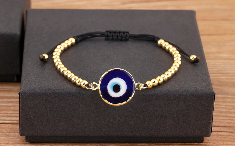 Nidin High Quality Creative Trend Turkey Round Shape Evil Eye Charm Bracelets Adjustable Female Jewelry Accessories Party Gifts