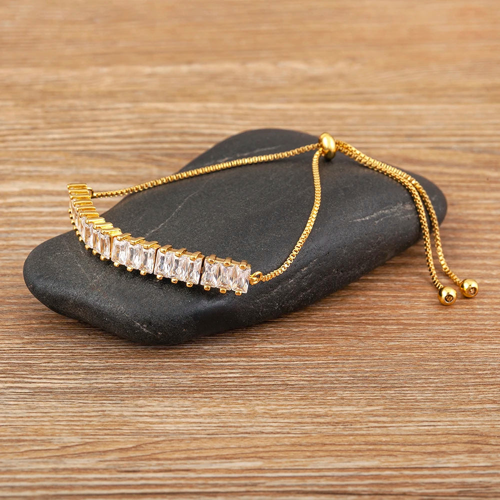 Nidin New Korea Popular Shiny Crystal Zircon  Adjustable Bracelets Bangle For Women Light Luxury Girl Wedding Jewelry Gifts
