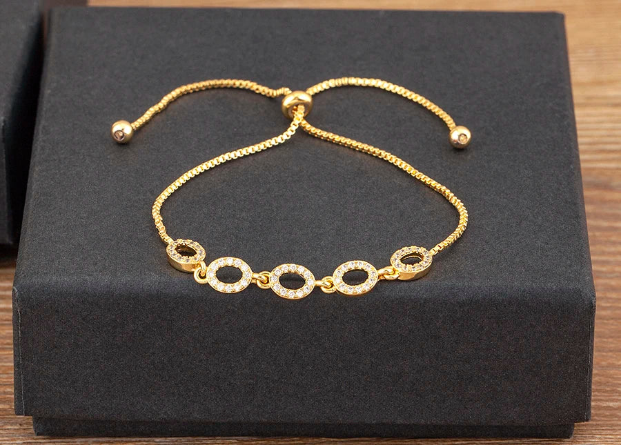 Nidin Classic Hollow Design Shiny Crystal Zircon Adjustable Chain Bracelets Bangle For Women Girl Daily Party Jewelry Gifts