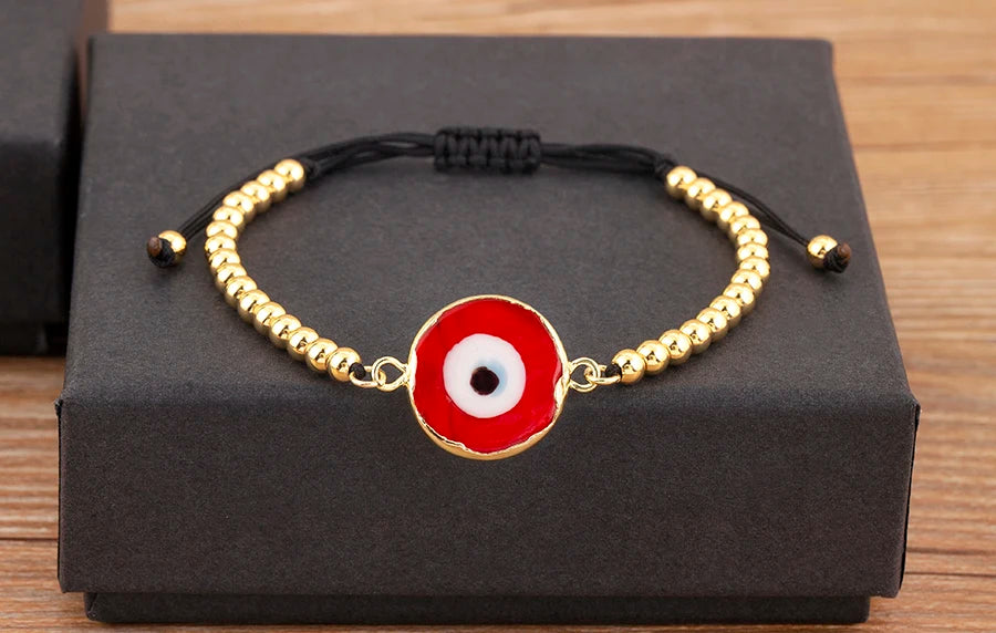 Nidin High Quality Creative Trend Turkey Round Shape Evil Eye Charm Bracelets Adjustable Female Jewelry Accessories Party Gifts