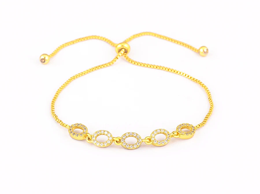 Nidin Classic Hollow Design Shiny Crystal Zircon Adjustable Chain Bracelets Bangle For Women Girl Daily Party Jewelry Gifts