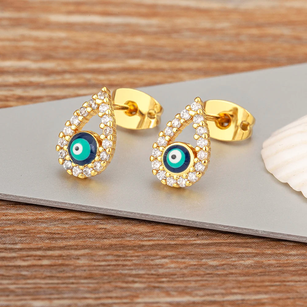 Hollow Zircon Evil Eye Stud Earrings