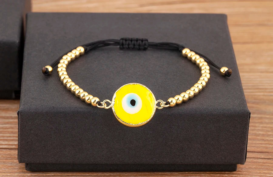 Nidin High Quality Creative Trend Turkey Round Shape Evil Eye Charm Bracelets Adjustable Female Jewelry Accessories Party Gifts
