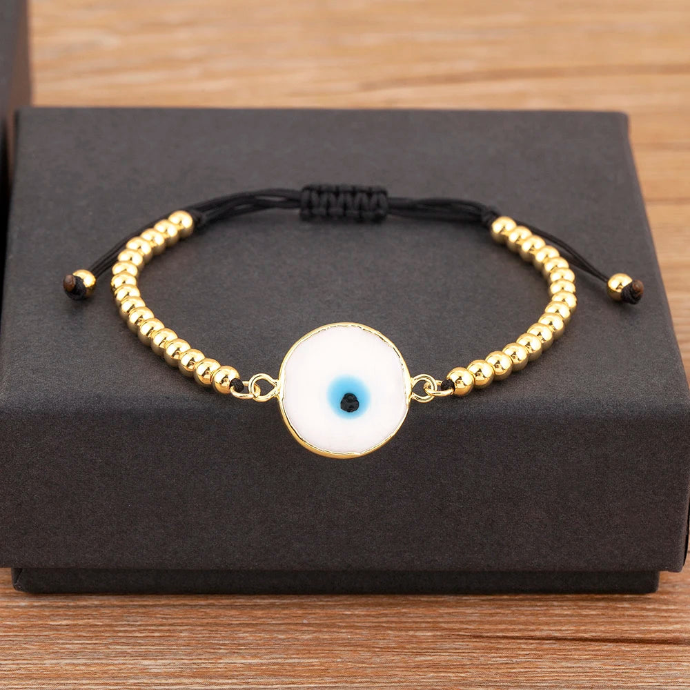Nidin High Quality Creative Trend Turkey Round Shape Evil Eye Charm Bracelets Adjustable Female Jewelry Accessories Party Gifts