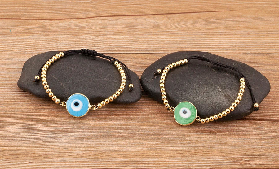 Nidin High Quality Creative Trend Turkey Round Shape Evil Eye Charm Bracelets Adjustable Female Jewelry Accessories Party Gifts