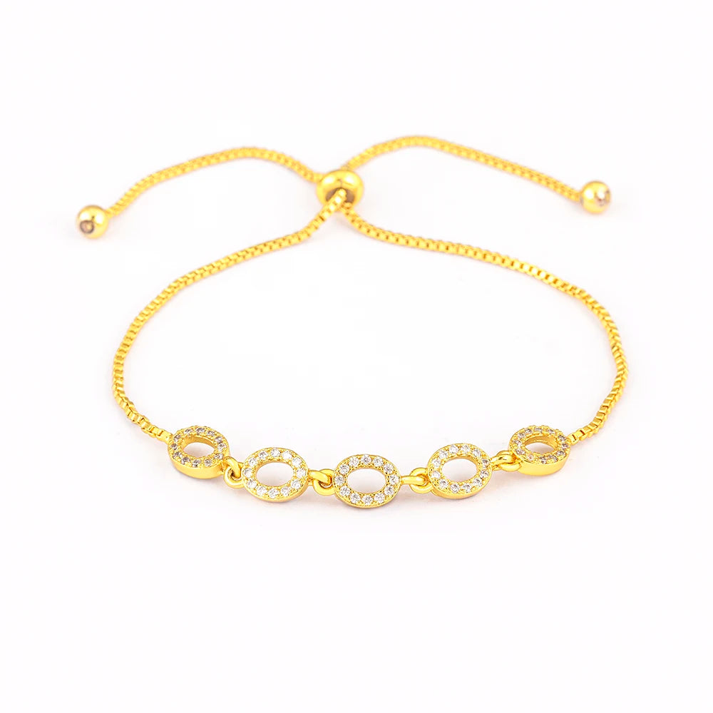 Nidin Classic Hollow Design Shiny Crystal Zircon Adjustable Chain Bracelets Bangle For Women Girl Daily Party Jewelry Gifts
