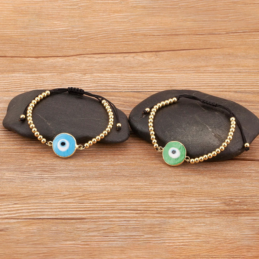 Nidin High Quality Creative Trend Turkey Round Shape Evil Eye Charm Bracelets Adjustable Female Jewelry Accessories Party Gifts