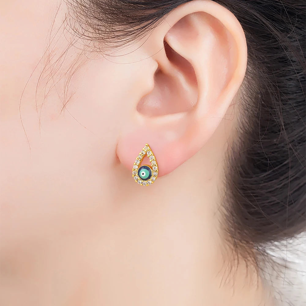 Hollow Zircon Evil Eye Stud Earrings