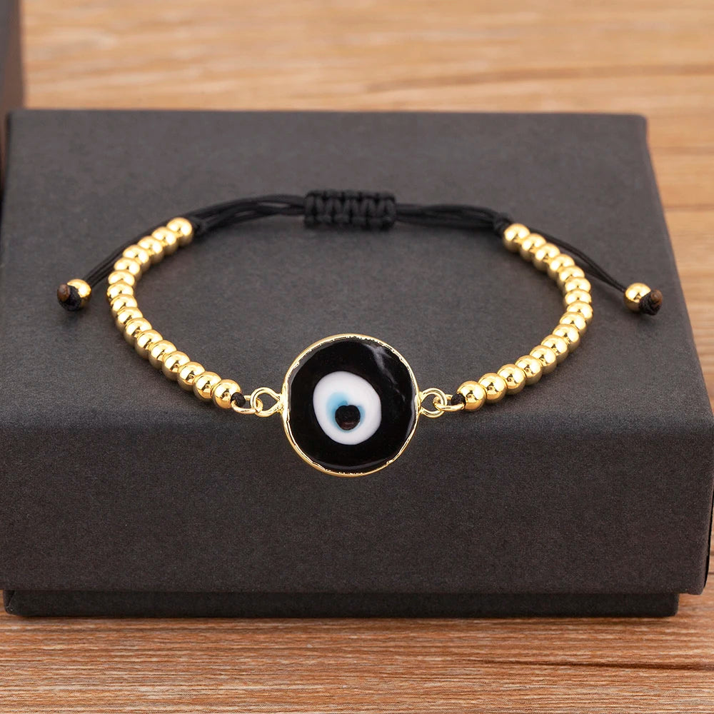 Nidin High Quality Creative Trend Turkey Round Shape Evil Eye Charm Bracelets Adjustable Female Jewelry Accessories Party Gifts