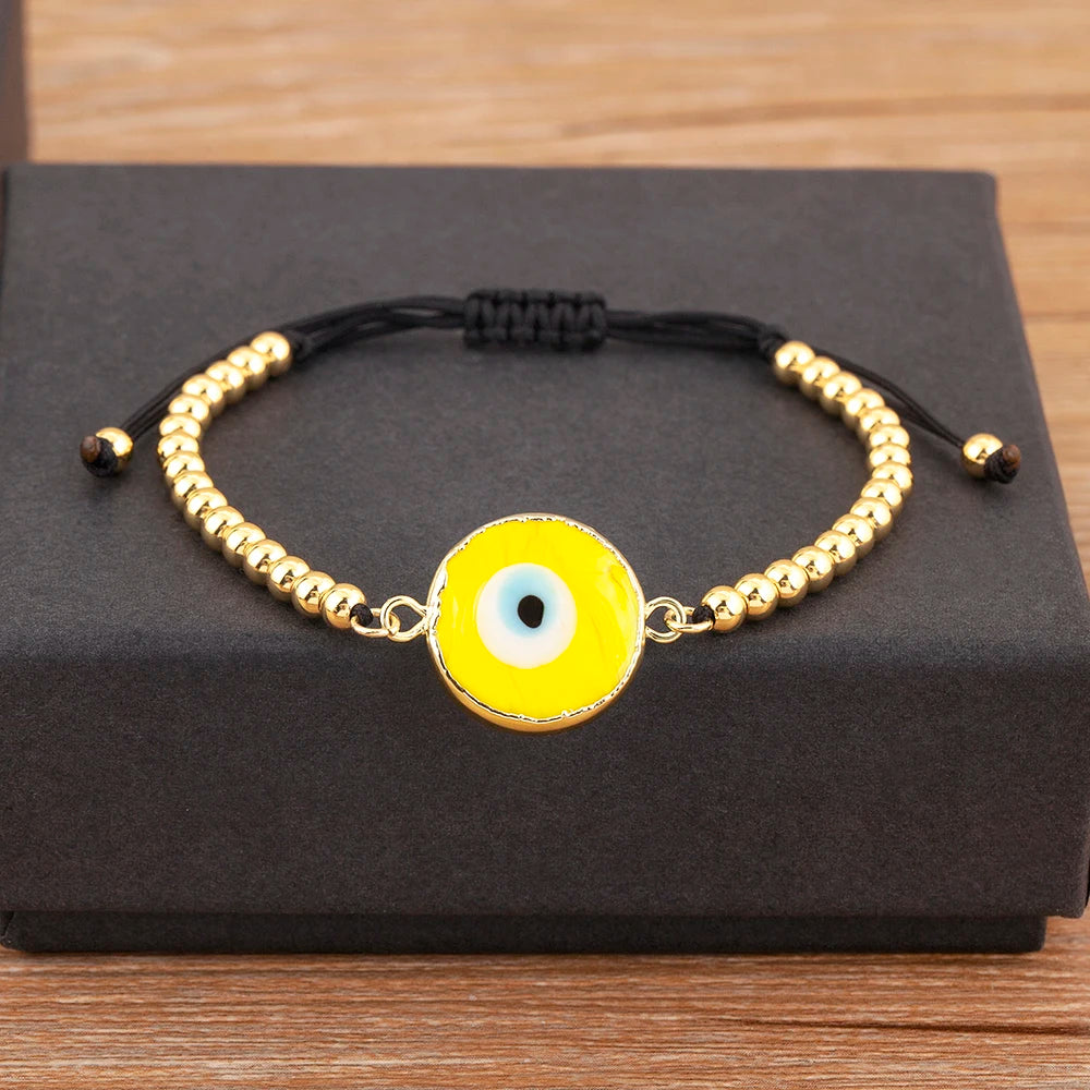 Nidin High Quality Creative Trend Turkey Round Shape Evil Eye Charm Bracelets Adjustable Female Jewelry Accessories Party Gifts