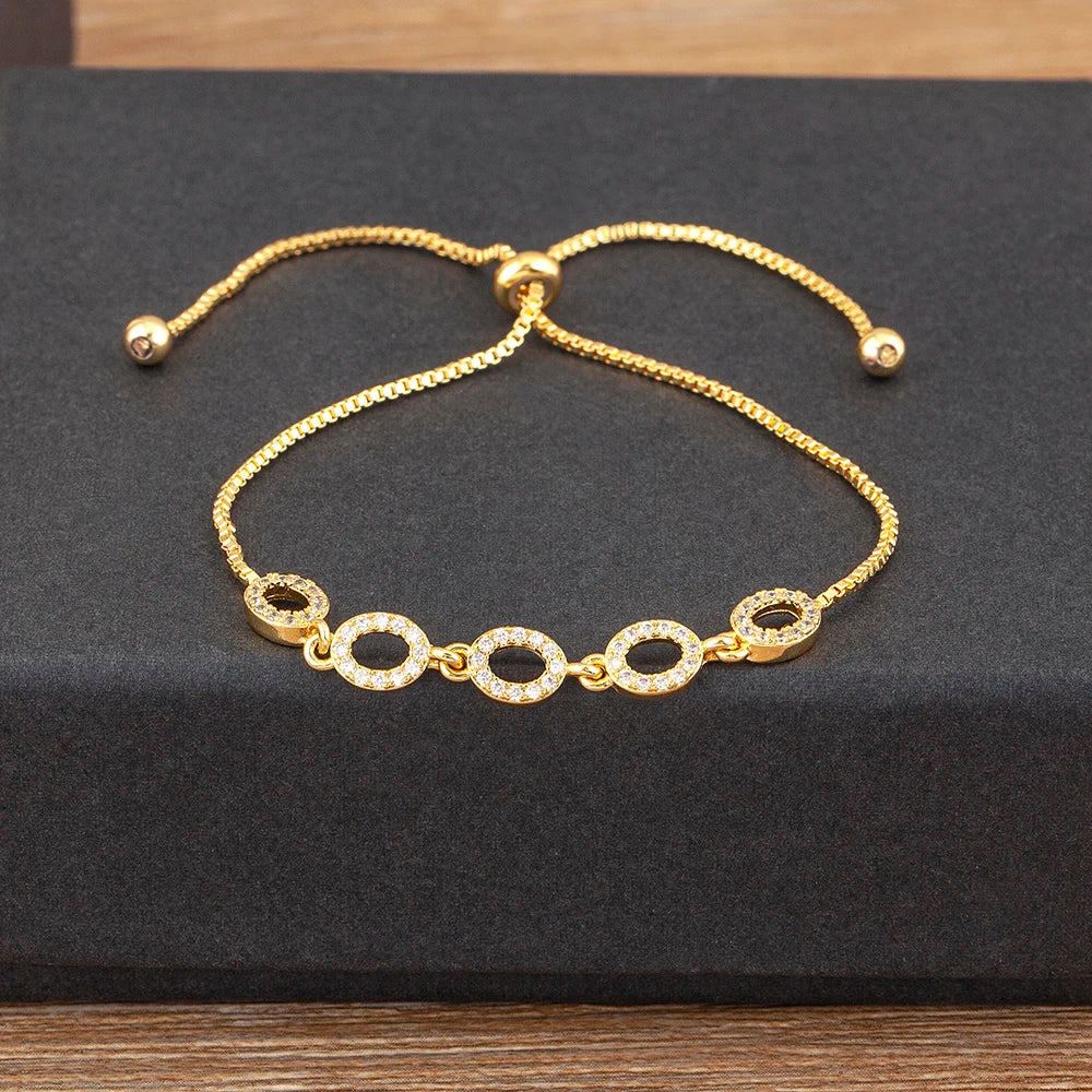 Nidin Classic Hollow Design Shiny Crystal Zircon Adjustable Chain Bracelets Bangle For Women Girl Daily Party Jewelry Gifts