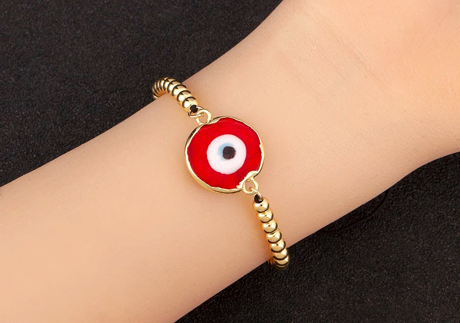 Nidin High Quality Creative Trend Turkey Round Shape Evil Eye Charm Bracelets Adjustable Female Jewelry Accessories Party Gifts