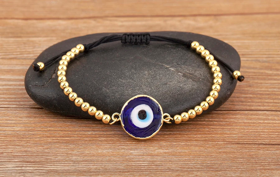 Nidin High Quality Creative Trend Turkey Round Shape Evil Eye Charm Bracelets Adjustable Female Jewelry Accessories Party Gifts