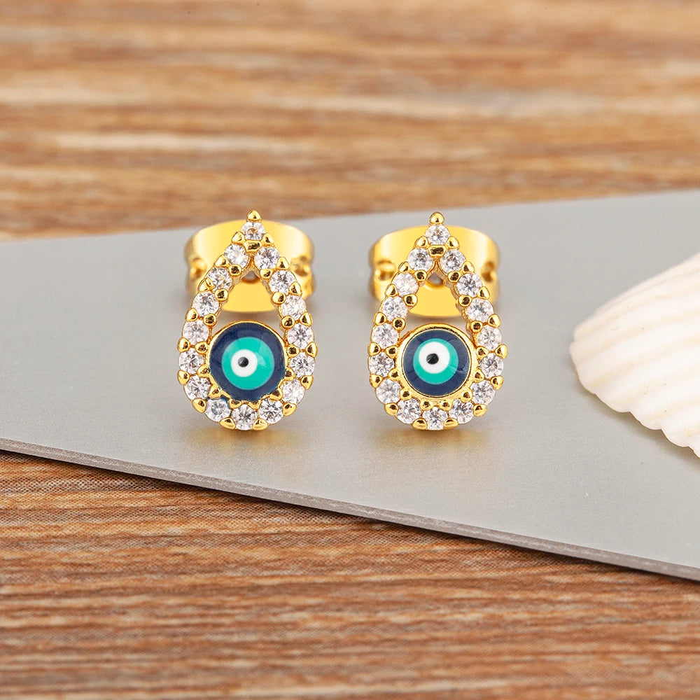 Hollow Zircon Evil Eye Stud Earrings