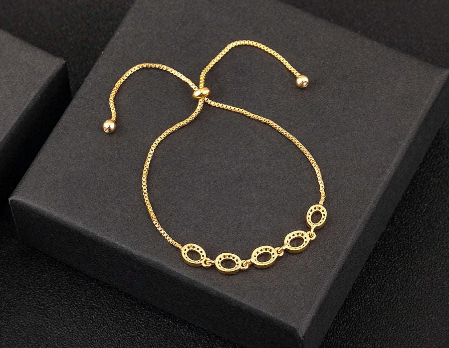 Nidin Classic Hollow Design Shiny Crystal Zircon Adjustable Chain Bracelets Bangle For Women Girl Daily Party Jewelry Gifts