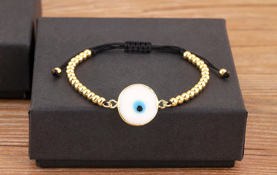 Nidin High Quality Creative Trend Turkey Round Shape Evil Eye Charm Bracelets Adjustable Female Jewelry Accessories Party Gifts
