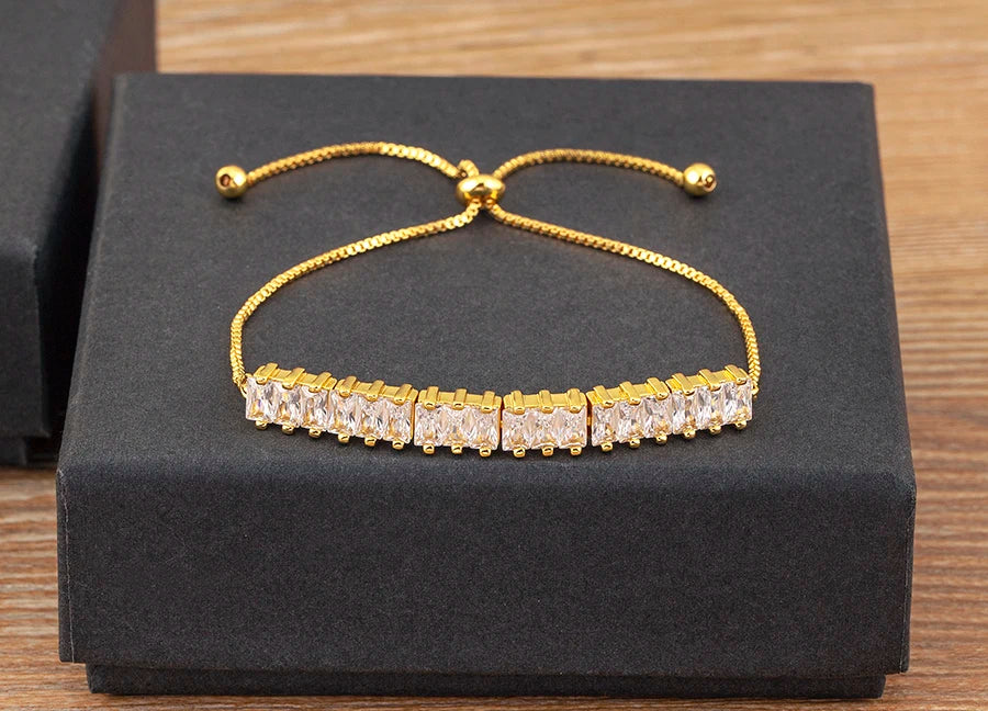 Nidin New Korea Popular Shiny Crystal Zircon  Adjustable Bracelets Bangle For Women Light Luxury Girl Wedding Jewelry Gifts