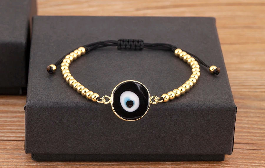 Nidin High Quality Creative Trend Turkey Round Shape Evil Eye Charm Bracelets Adjustable Female Jewelry Accessories Party Gifts