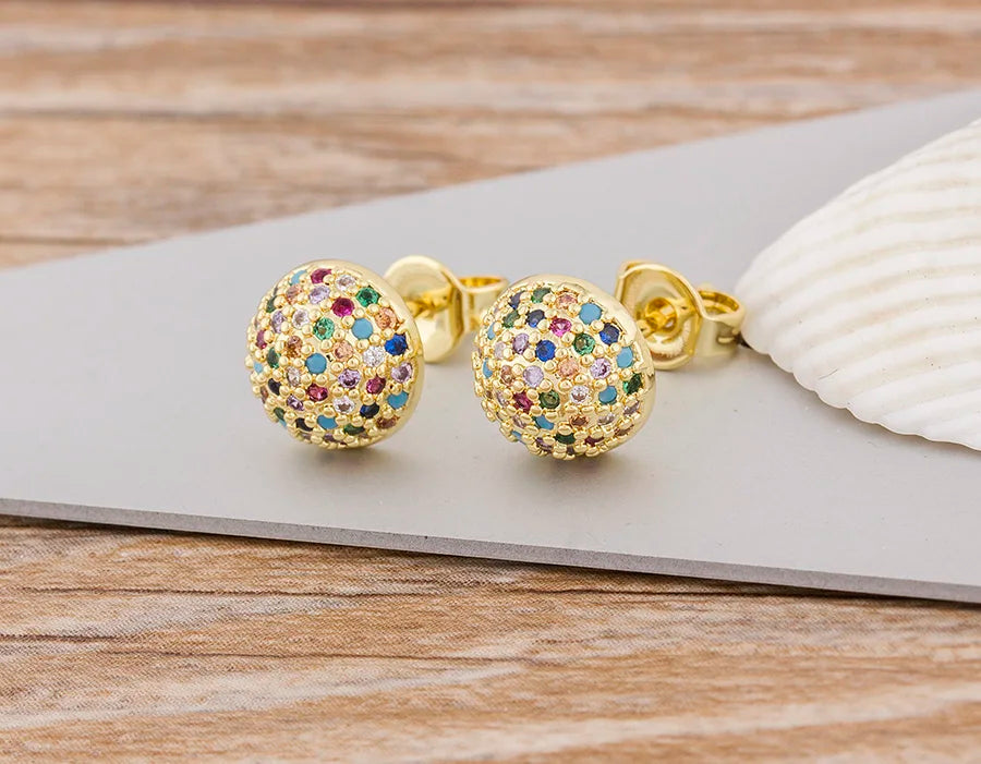 Geometric Colorful Zircon Studs