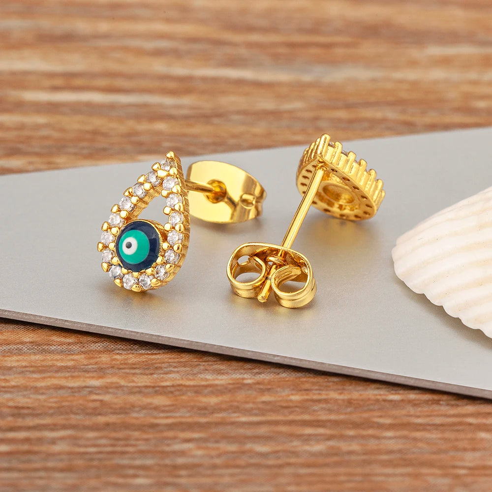 Hollow Zircon Evil Eye Stud Earrings