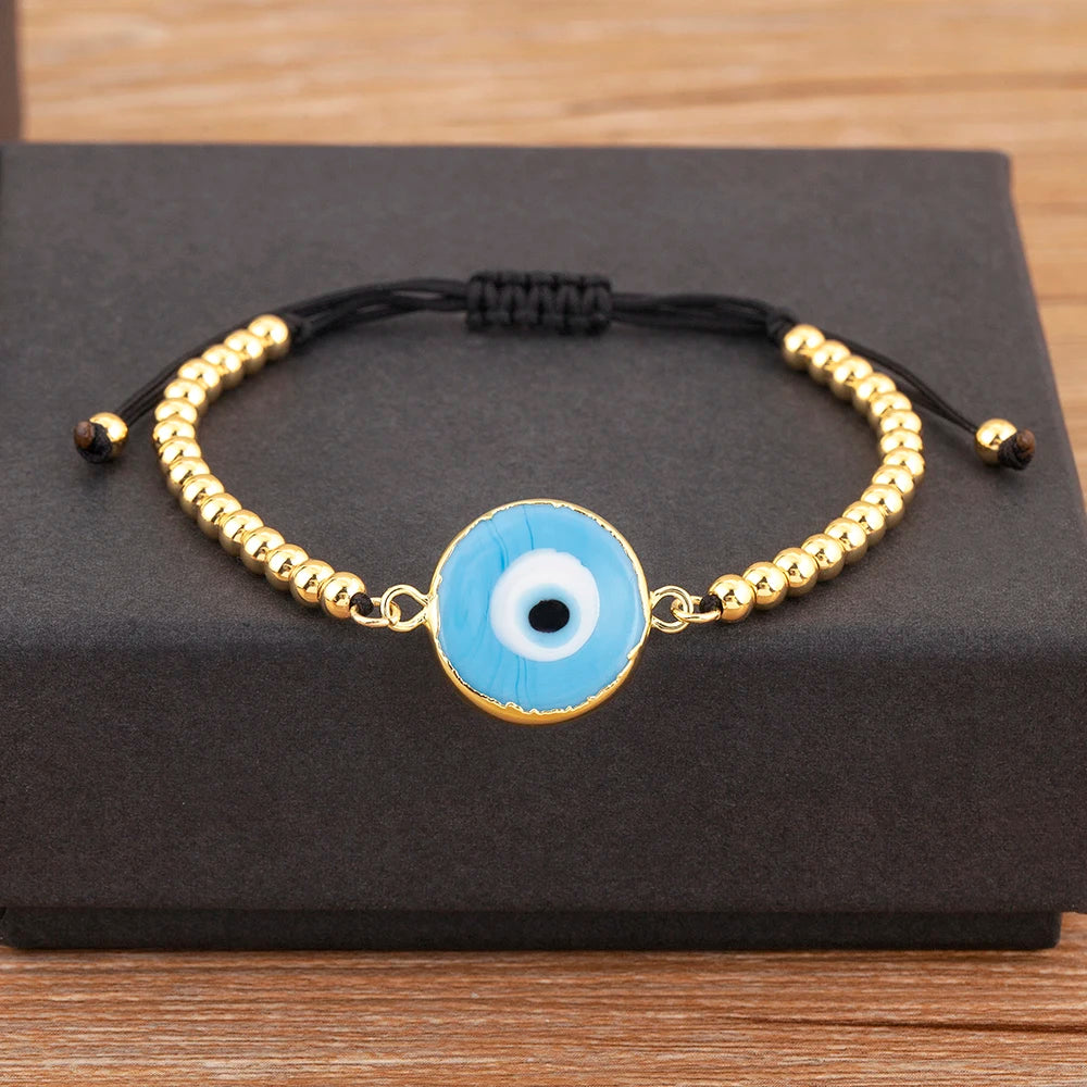 Nidin High Quality Creative Trend Turkey Round Shape Evil Eye Charm Bracelets Adjustable Female Jewelry Accessories Party Gifts
