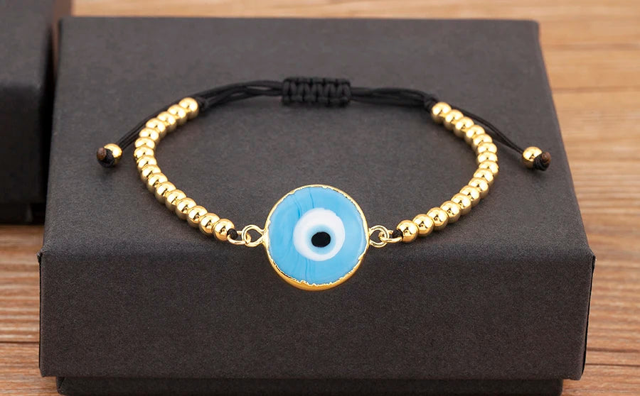 Nidin High Quality Creative Trend Turkey Round Shape Evil Eye Charm Bracelets Adjustable Female Jewelry Accessories Party Gifts