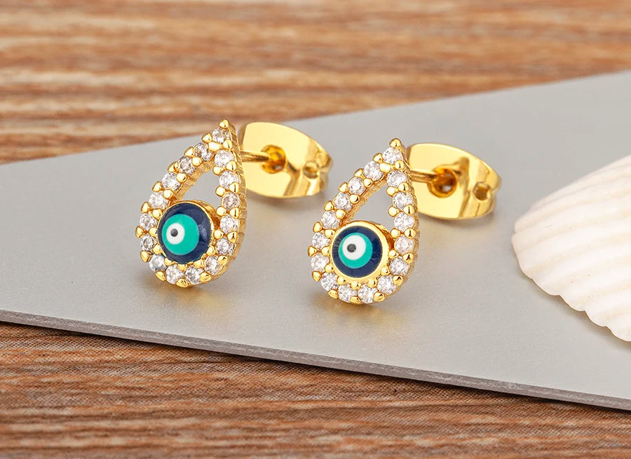 Hollow Zircon Evil Eye Stud Earrings