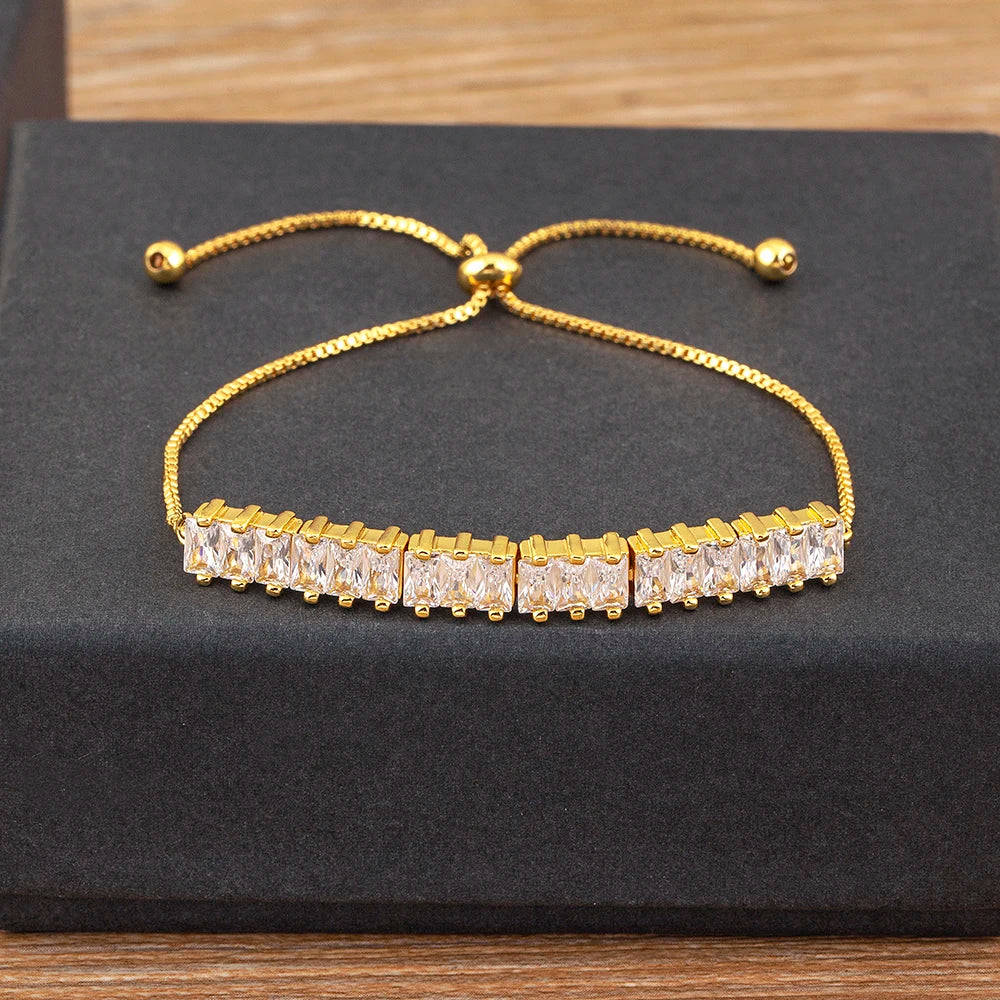 Nidin New Korea Popular Shiny Crystal Zircon  Adjustable Bracelets Bangle For Women Light Luxury Girl Wedding Jewelry Gifts