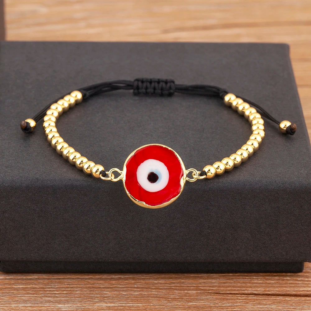Nidin High Quality Creative Trend Turkey Round Shape Evil Eye Charm Bracelets Adjustable Female Jewelry Accessories Party Gifts