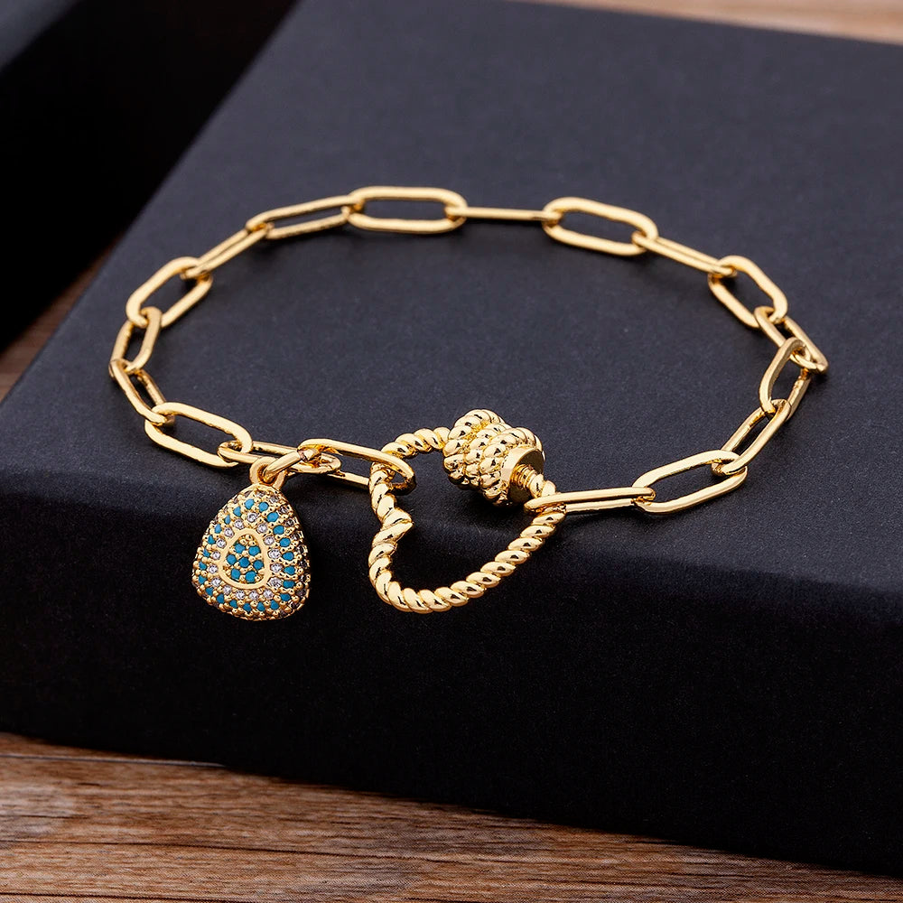 Nidin Light Luxury Classic Charm Heart Bracelet for Women Shiny Princess Cut Cubic Zircon CZ Pendant Bangles Copper Jewelry Gift