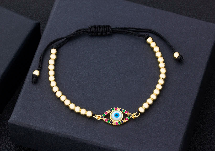Nidin Hamsa Hand Evil Eye Copper Beads Adjustable Bracelet Lucky Braided Rope Bracelet 5 Styles For Women Men Party Jewelry