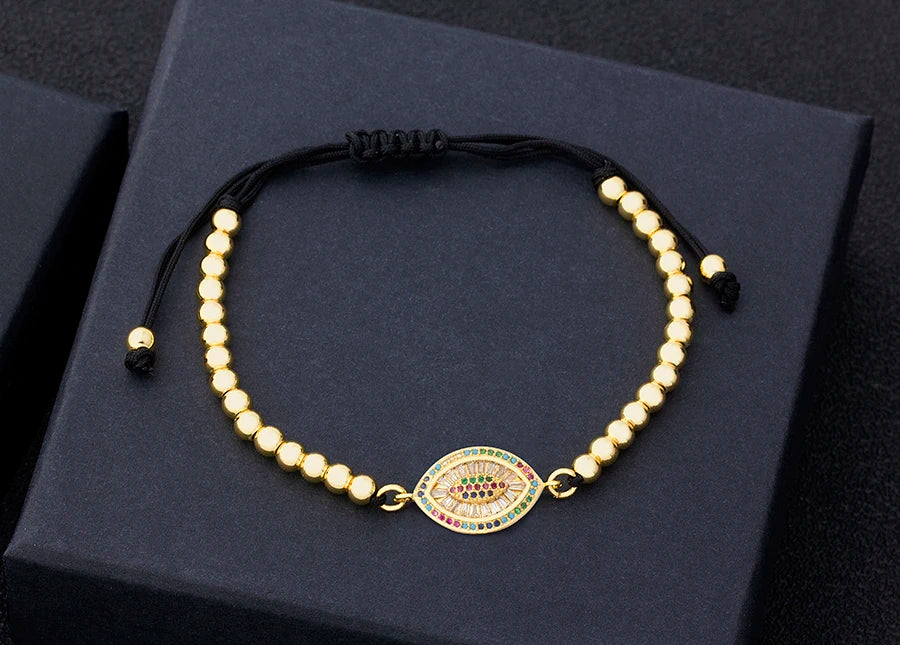 Nidin Hamsa Hand Evil Eye Copper Beads Adjustable Bracelet Lucky Braided Rope Bracelet 5 Styles For Women Men Party Jewelry