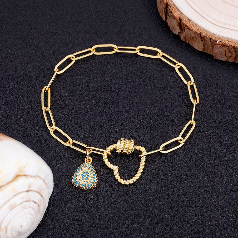 Nidin Light Luxury Classic Charm Heart Bracelet for Women Shiny Princess Cut Cubic Zircon CZ Pendant Bangles Copper Jewelry Gift