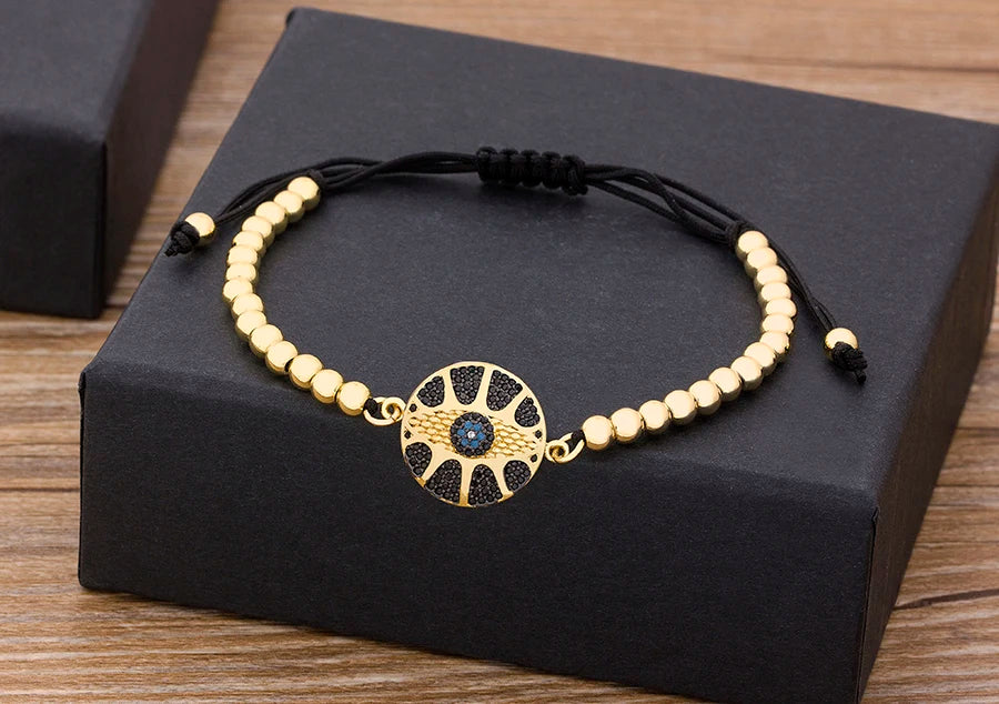 Nidin Men Trendy Turkish Evil Eye Handmade Beads Bracelet Pave CZ Eye Lucky Rope Bracelet Adjustable Female Party Jewelry Gifts