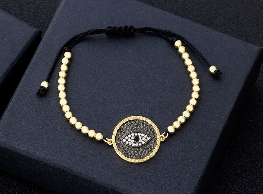Nidin Men Trendy Turkish Evil Eye Handmade Beads Bracelet Pave CZ Eye Lucky Rope Bracelet Adjustable Female Party Jewelry Gifts