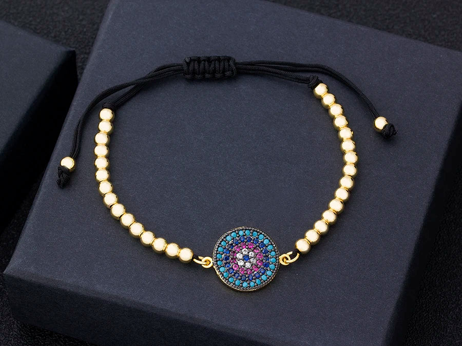 Nidin Men Trendy Turkish Evil Eye Handmade Beads Bracelet Pave CZ Eye Lucky Rope Bracelet Adjustable Female Party Jewelry Gifts