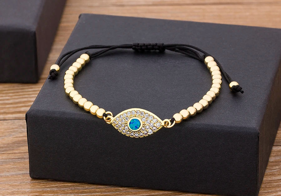 Nidin Hamsa Hand Evil Eye Copper Beads Adjustable Bracelet Lucky Braided Rope Bracelet 5 Styles For Women Men Party Jewelry