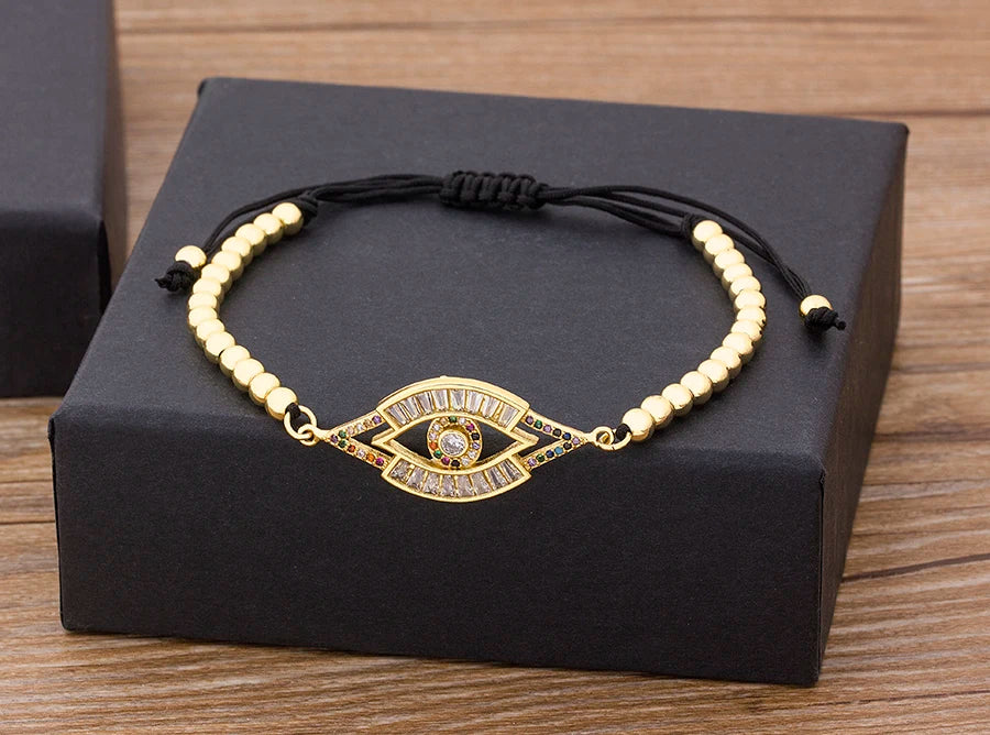 Nidin Hamsa Hand Evil Eye Copper Beads Adjustable Bracelet Lucky Braided Rope Bracelet 5 Styles For Women Men Party Jewelry