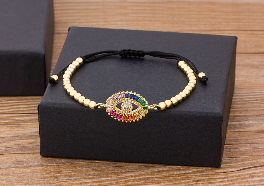 Nidin Hamsa Hand Evil Eye Copper Beads Adjustable Bracelet Lucky Braided Rope Bracelet 5 Styles For Women Men Party Jewelry