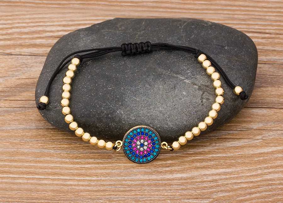 Nidin Men Trendy Turkish Evil Eye Handmade Beads Bracelet Pave CZ Eye Lucky Rope Bracelet Adjustable Female Party Jewelry Gifts
