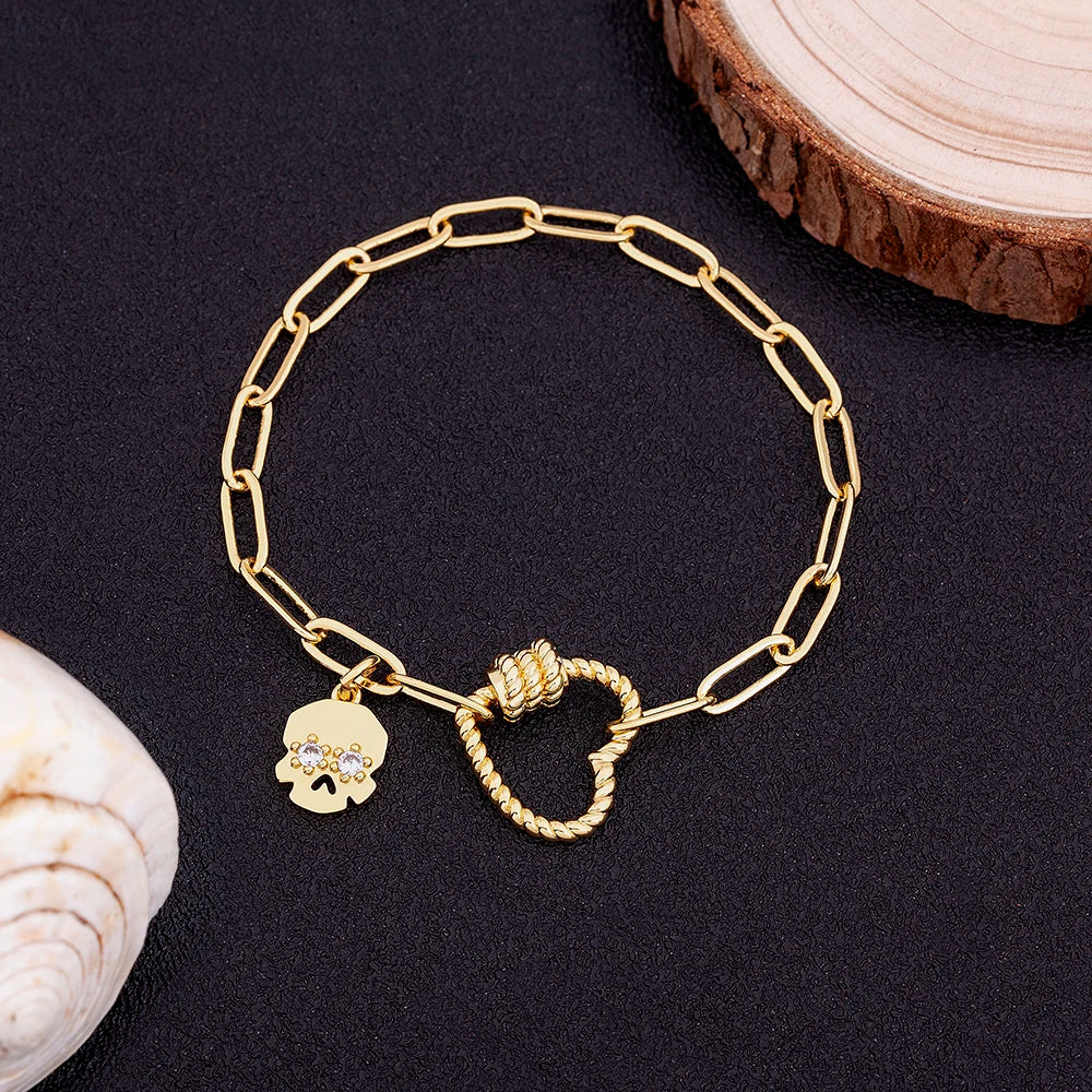 Nidin Light Luxury Classic Charm Heart Bracelet for Women Shiny Princess Cut Cubic Zircon CZ Pendant Bangles Copper Jewelry Gift