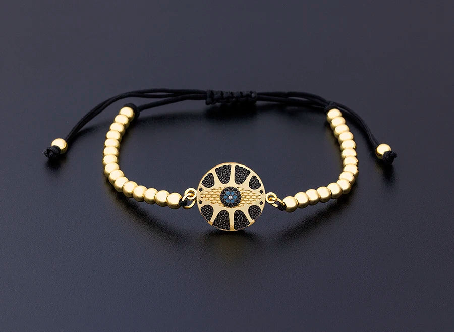 Nidin Men Trendy Turkish Evil Eye Handmade Beads Bracelet Pave CZ Eye Lucky Rope Bracelet Adjustable Female Party Jewelry Gifts