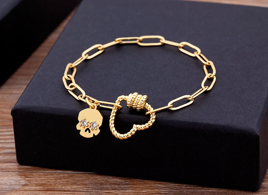 Nidin Light Luxury Classic Charm Heart Bracelet for Women Shiny Princess Cut Cubic Zircon CZ Pendant Bangles Copper Jewelry Gift