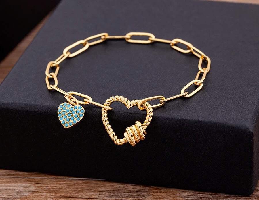 Crystal Heart Link Chain Bracelet