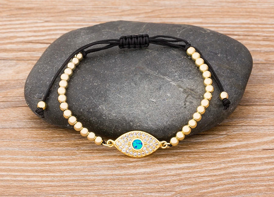 Nidin Hamsa Hand Evil Eye Copper Beads Adjustable Bracelet Lucky Braided Rope Bracelet 5 Styles For Women Men Party Jewelry
