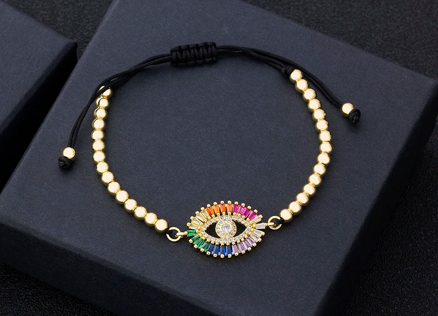 Nidin Hamsa Hand Evil Eye Copper Beads Adjustable Bracelet Lucky Braided Rope Bracelet 5 Styles For Women Men Party Jewelry