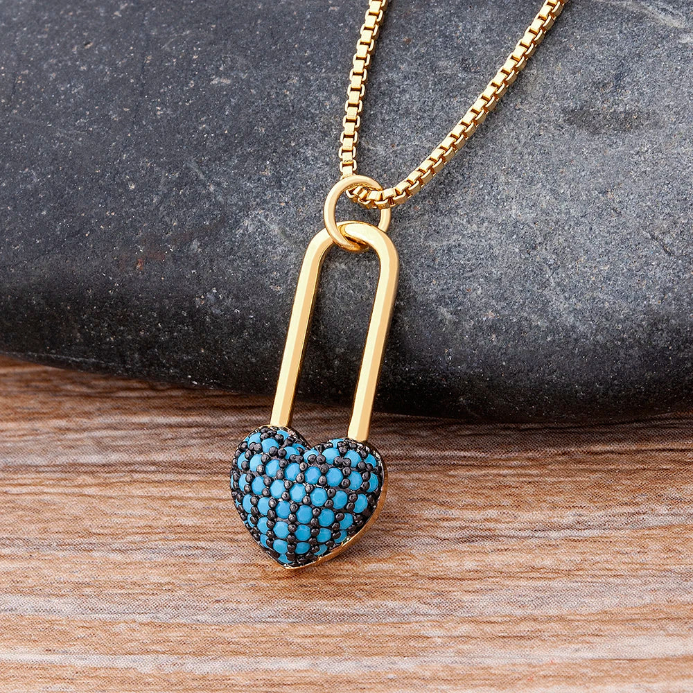 Nidin New Classic Love Heart Necklace 5 Colors Choice For Women Copper Zircon Fashion Chain Jewelry Fine Wedding Luxury Gifts