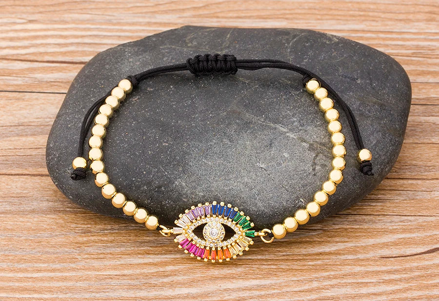 Nidin Hamsa Hand Evil Eye Copper Beads Adjustable Bracelet Lucky Braided Rope Bracelet 5 Styles For Women Men Party Jewelry